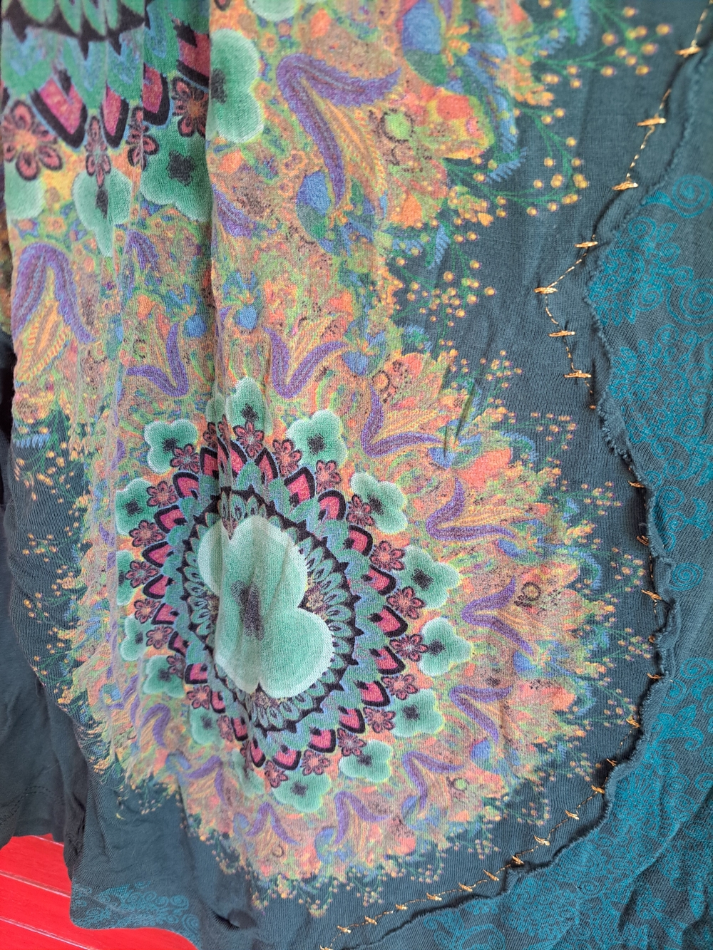 Desigual Teal Mandala-Print Women's Long Sleeve Top Large Raglan Sleeve - Picture 3 of 7